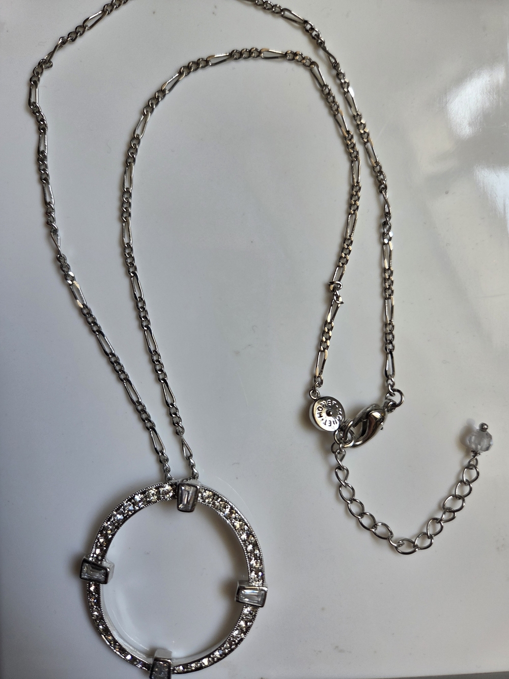 MONET Silver Crystal Circle Pendant Necklace - Women Jewelry